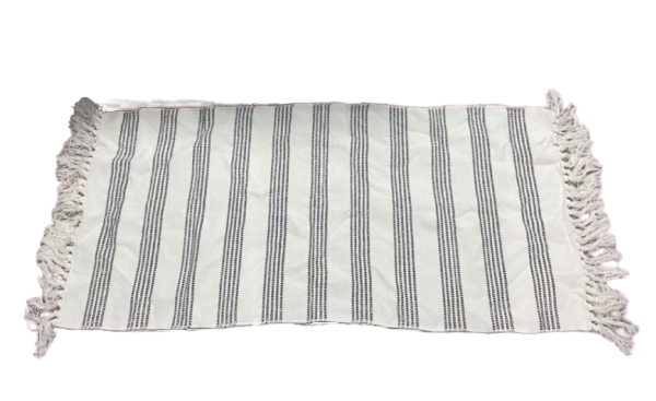 Mat fringed Stripe blk 60x130