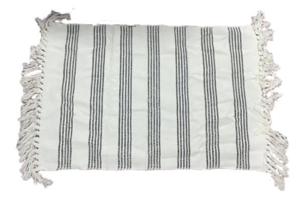 Mat fringed Stripe blk 60x90