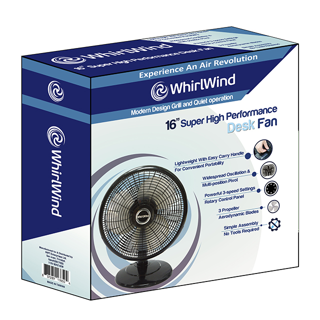 WHIRLWIND 16" HIGH PERFORMANCE DESK FAN 3 FAN