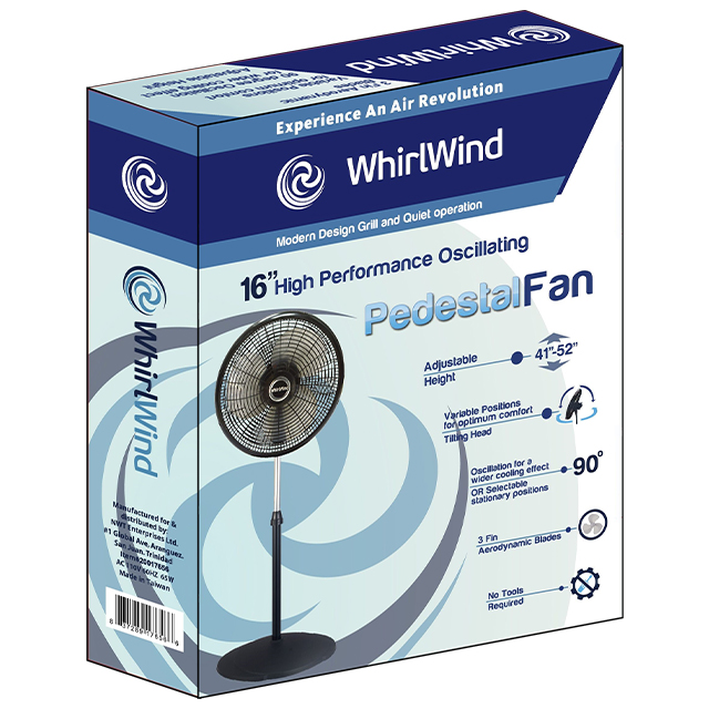 WHIRLWIND 16" HIGH PERFORMANCE PEDESTAL FAN PLASTIC 3 FIN