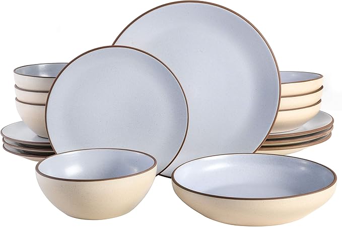 GIBSON ELITE 16PC DOUBLE BOWL DINNERWARE SET, BLUE