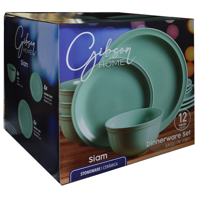GIBSON SIAM 12PC DINNERWARE SET MATTE GREEN