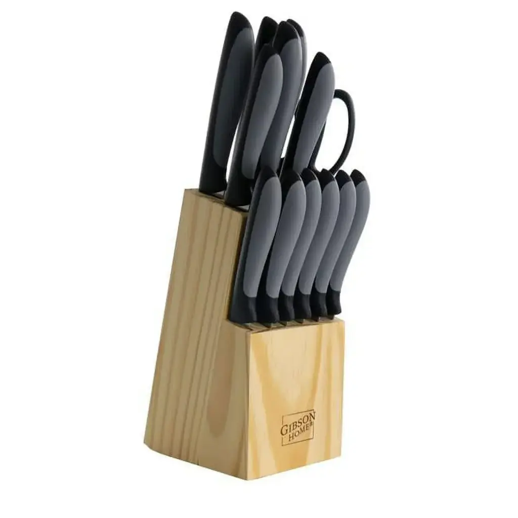 GIBSON DORIAN 14PC SS BLACK-GREY KNIFE SET ON BLOCK