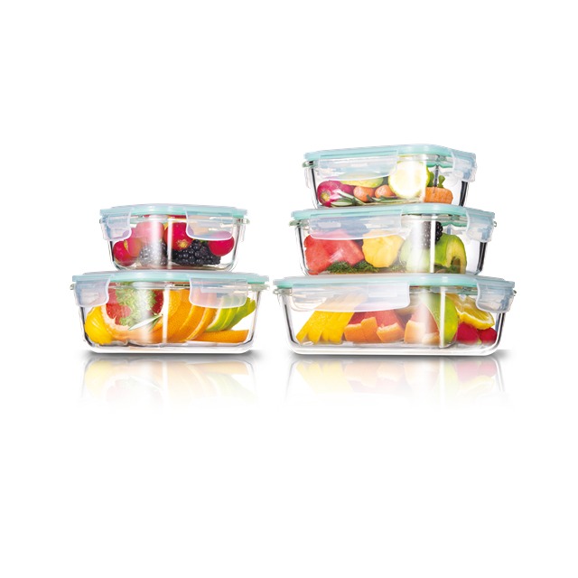 WESTINGHOUSE 5PC ASST GLASS STORAGE SET WITH CLEAR LIDS