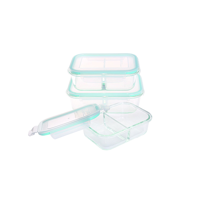 WESTINGHOUSE 3PC RECT 2 COMP GLASS STORAGE SET WITH CLEAR LIDS