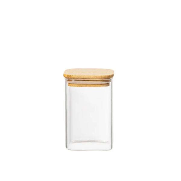GLASS JAR SQR W/ AIR TIGHT BAMBOO LID 10x12cm