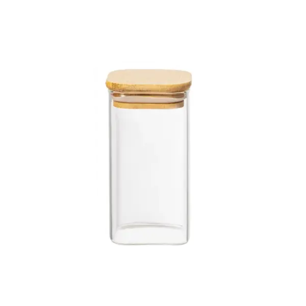 GLASS JAR SQR W/ AIR TIGHT BAMBOO LID 10x18cm