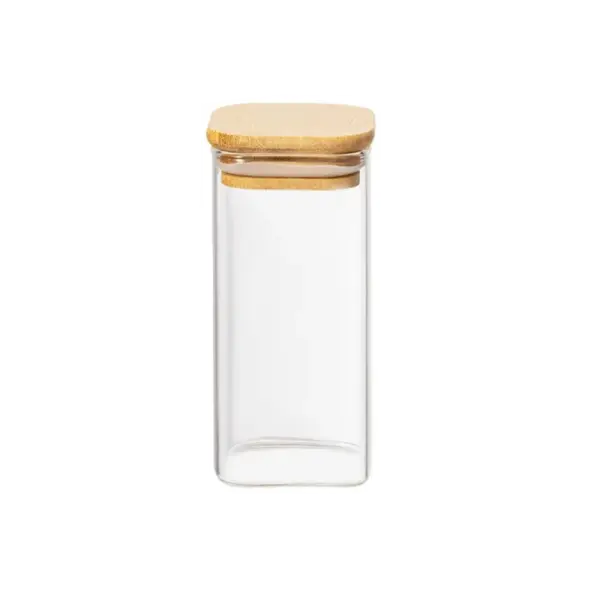 GLASS JAR SQR W/ AIR TIGHT BAMBOO LID 10x20cm