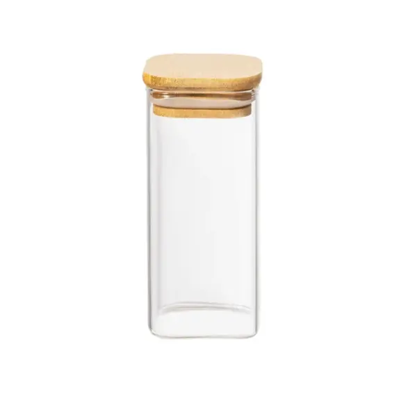 GLASS JAR SQR W/ AIR TIGHT BAMBOO LID 10x25cm