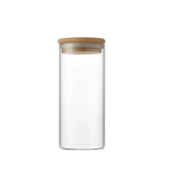 GLASS JAR W/ AIR TIGHT BAMBOO LID 10x25cm
