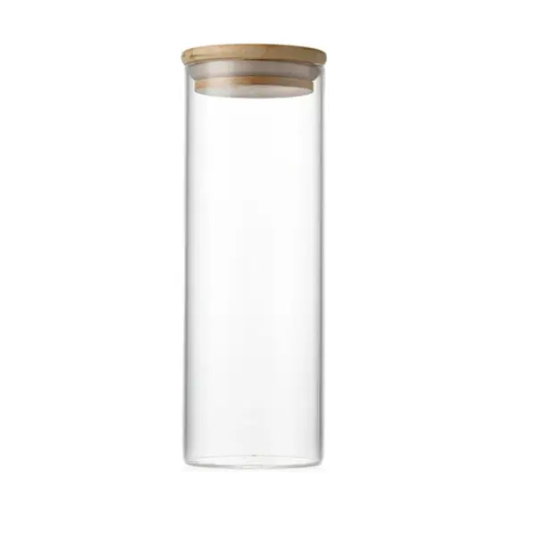 GLASS JAR W/ AIR TIGHT BAMBOO LID 10x30cm