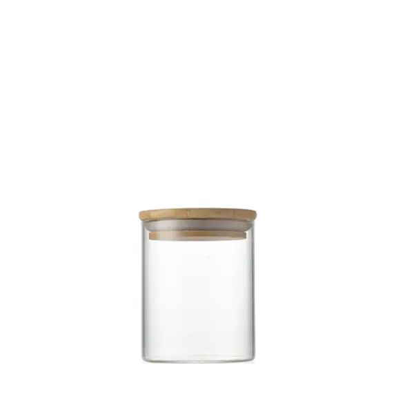 GLASS JAR W/ AIR TIGHT BAMBOO LID 10x10cm