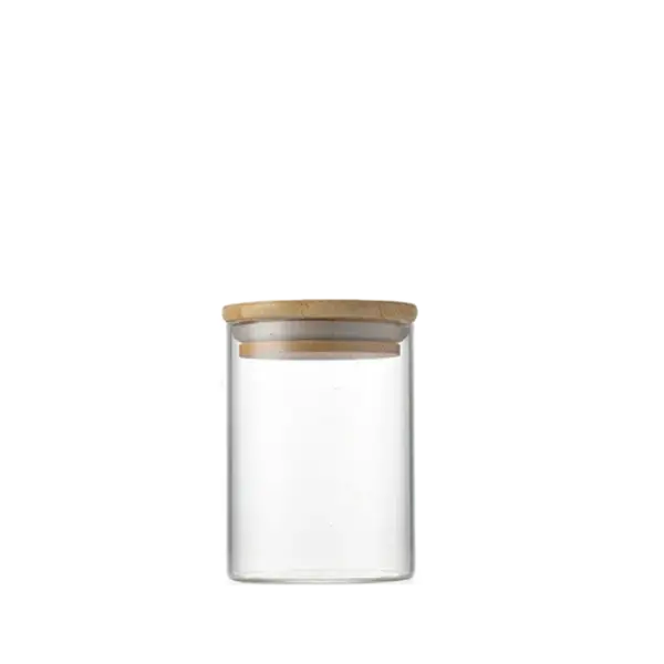 GLASS JAR W/ AIR TIGHT BAMBOO LID 10x12cm