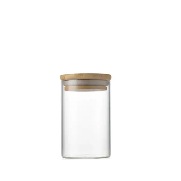 GLASS JAR W/ AIR TIGHT BAMBOO LID 10x15cm