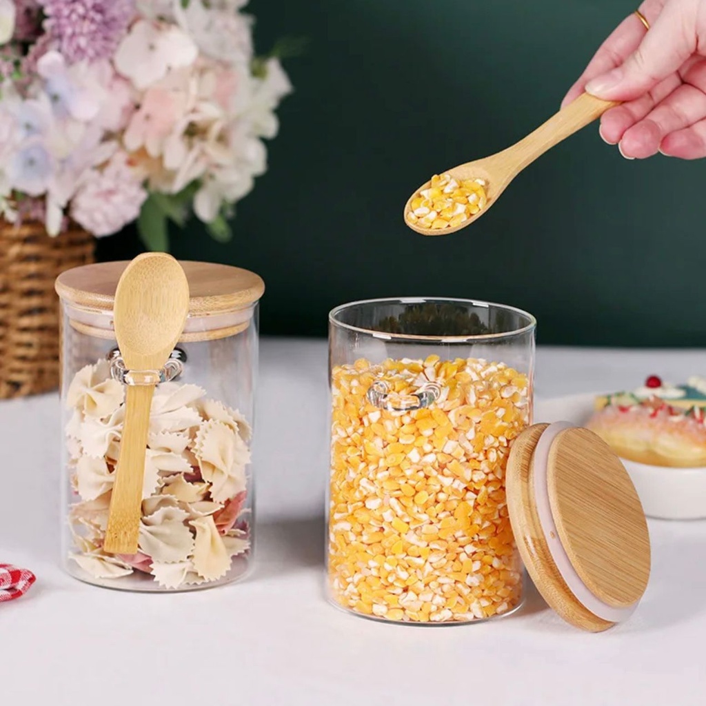 Glass Jar w/ bamboo lid & Spoon