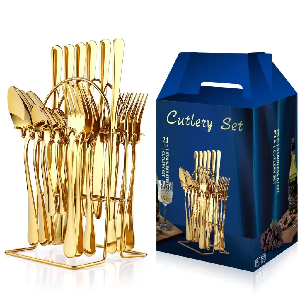 24pc Gold Cutlery Set with Holder
