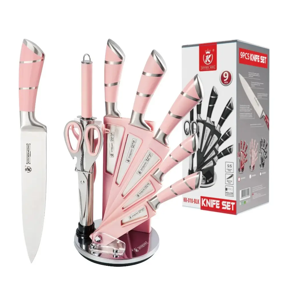 9pc Rotating Pink Knife Set