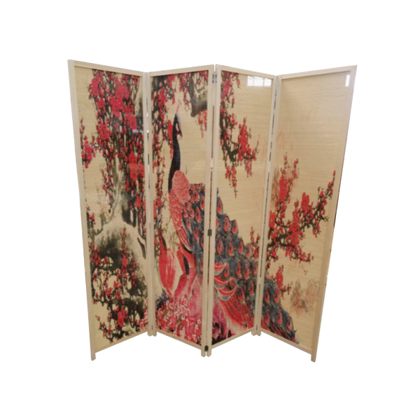 Bamboo Woven Room Divider Red Floral