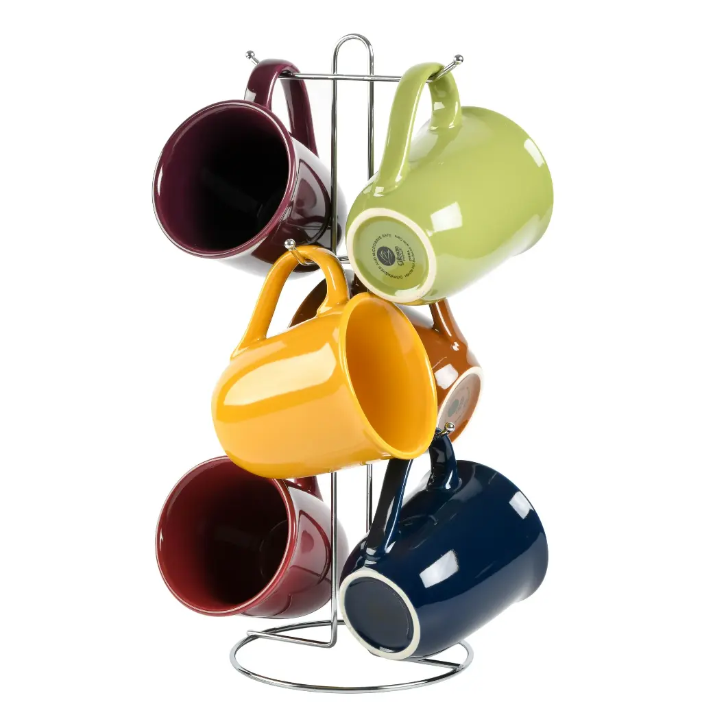 GIBSON CAFE AMARETTO 7PC MUG SET, 6 ASST COLORS