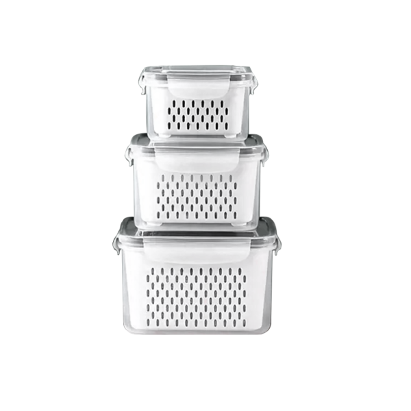 SQUARE FOOD CONTAINER W STRAINER 3PCS SET