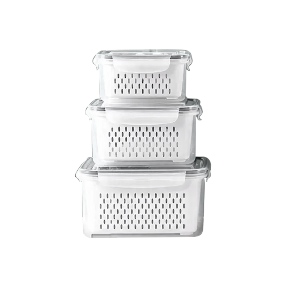 RECT. FOOD CONTAINER W STRAINER 3PCS SET