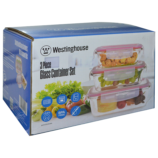 WESTINGHOUSE 3PC RECT GLASS STORAGE SET W-CLEAR LIDS