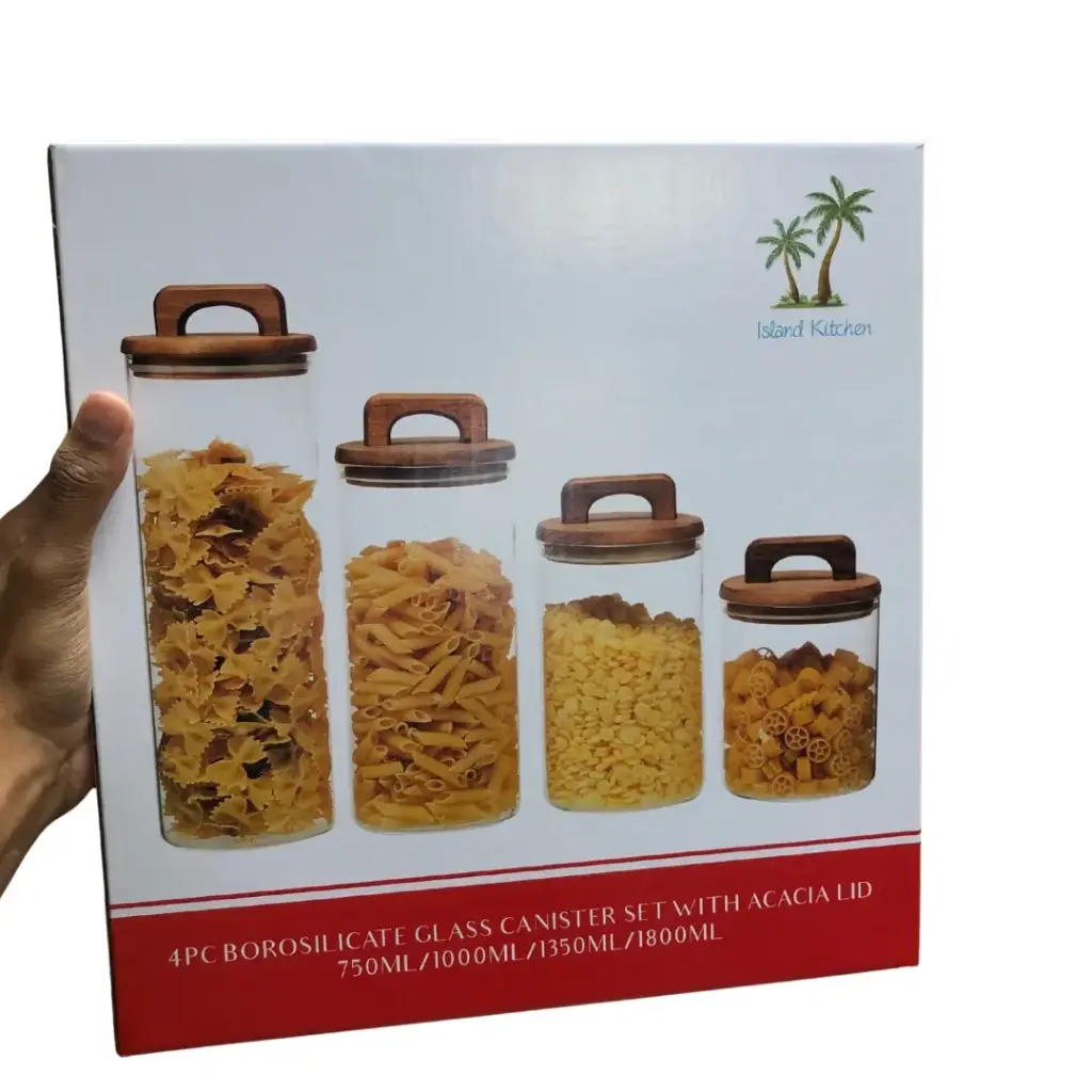 4pcs Glass Cannister with Acacia Lids