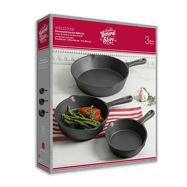 GIBSON ADDLESTONE 3PC PRE-SEASONED CAST IRON SKILLET ASST