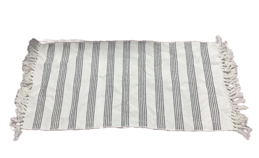 [110376] Mat fringed Stripe blk 60x130