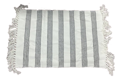 [110375] Mat fringed Stripe blk 60x90