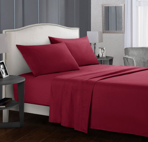 [253743] BED SHEET FULL 4PC CRIMSON