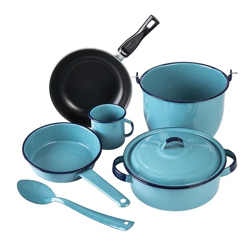 [312913] CINSA 7PC RENATA COOKWARE SET PEWTER TURQUOISE BLUE