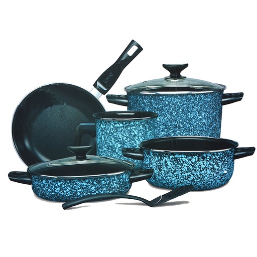 [317369] CINSA 8PC GRANITE COOKWARE BLUE