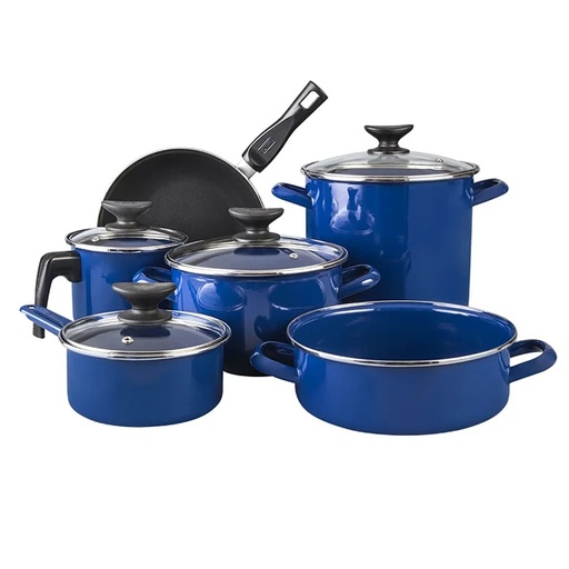 [317372] CINSA 10PC ALBANIA COOKWARE SET NONSTICK GLASS LIDS BLUE