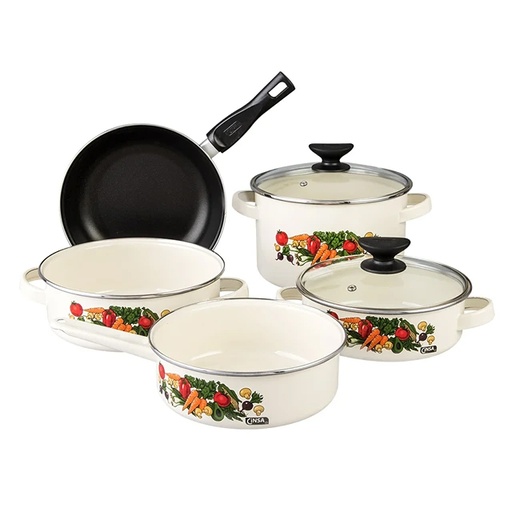 [317378] CINSA 7PC COOKWARE SET W/GLASS LID CREAM