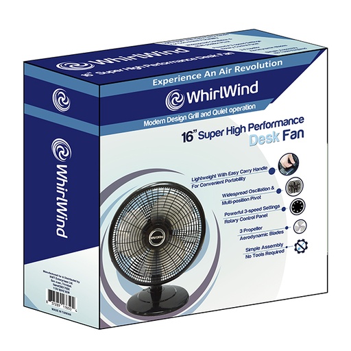 [20017650] WHIRLWIND 16" HIGH PERFORMANCE DESK FAN 3 FAN