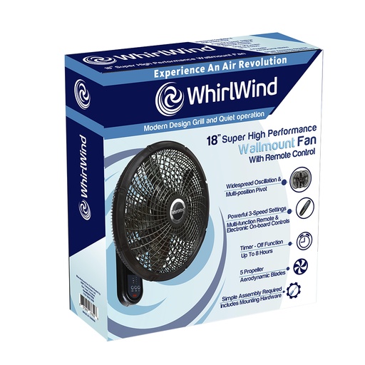 [20017652] WHIRLWIND 18" HIGH PERFORMANCE WALL FAN W/REMOTE