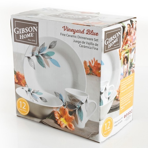 [12441212] GIBSON VINEYARD BLUE 12PC DINNERWARE SET