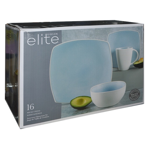 [13093316] GIBSON 16PC DINNERWARE SET LIGHT BLUE-WHITE SQUARE