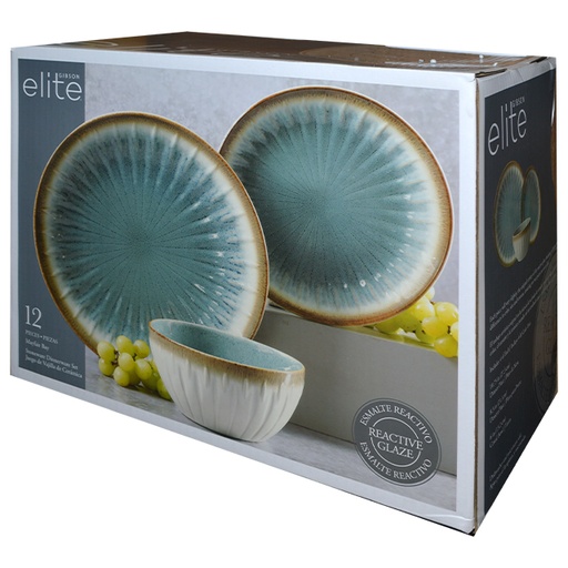 [13400112] GIBSON MAYFAIR BAY 12PC DINNERWARE SET BLUE ROUND