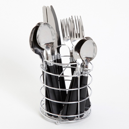 [5344116] GIBSON SENSATIONS II 16PC BLACK FLATWARE SET WITH WIRE CADDY