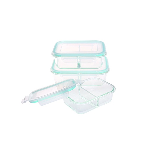 [WCFC003306A] WESTINGHOUSE 3PC RECT 2 COMP GLASS STORAGE SET WITH CLEAR LIDS