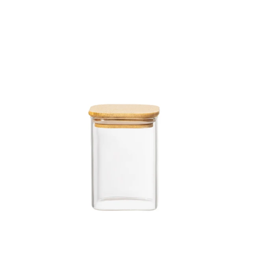 [253934] GLASS JAR SQR W/ AIR TIGHT BAMBOO LID 10x10cm