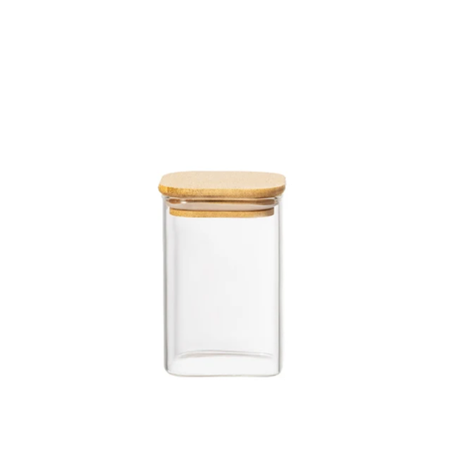 [253935] GLASS JAR SQR W/ AIR TIGHT BAMBOO LID 10x12cm