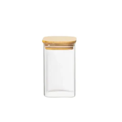 [253936] GLASS JAR SQR W/ AIR TIGHT BAMBOO LID 10x15cm