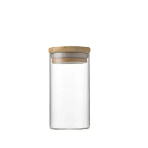[253931] GLASS JAR W/ AIR TIGHT BAMBOO LID 10x20cm