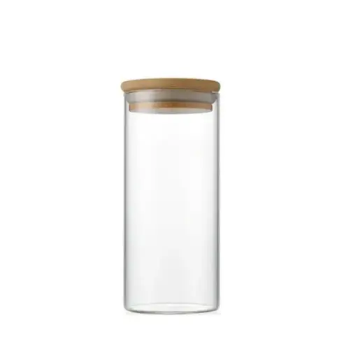 [253932] GLASS JAR W/ AIR TIGHT BAMBOO LID 10x25cm