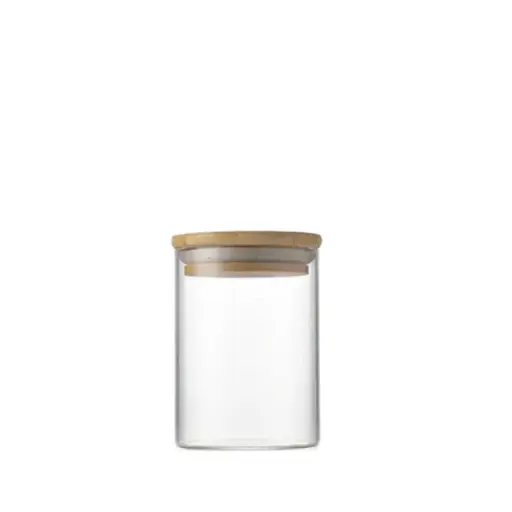 [253929] GLASS JAR W/ AIR TIGHT BAMBOO LID 10x12cm