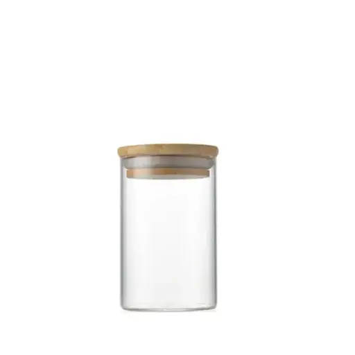 [253930] GLASS JAR W/ AIR TIGHT BAMBOO LID 10x15cm