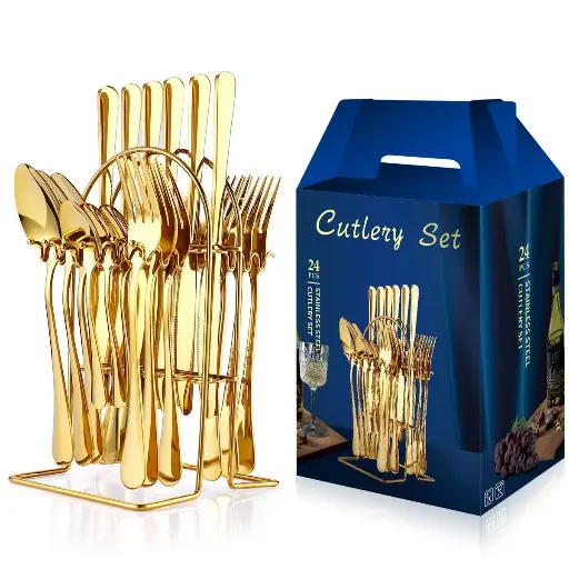 [376975] 24pc Gold Cutlery Set with Holder